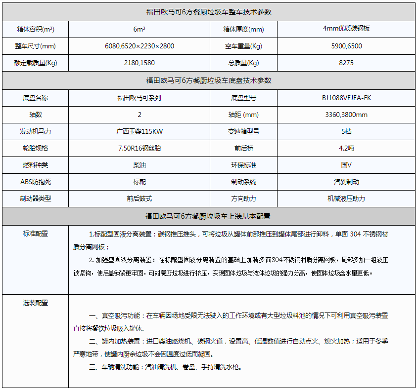 福田欧马可6方餐厨垃圾车资料图片 福田欧马可6方餐厨垃圾车资料图片