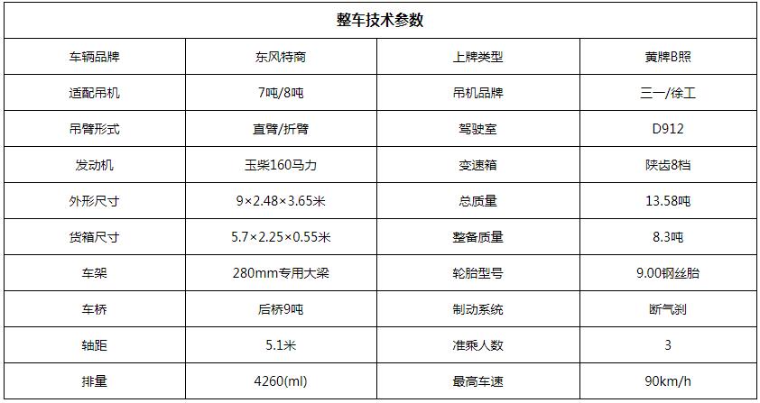 三一7吨随车吊底盘参数图片 三一7吨随车吊底盘参数图片