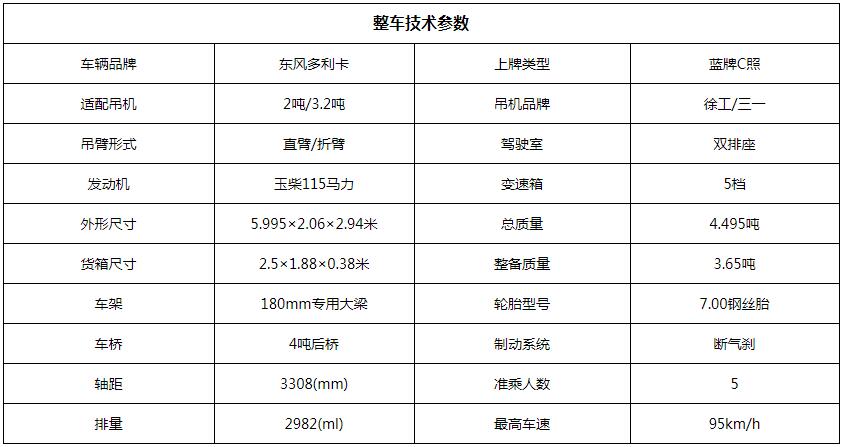 东风3吨双排座随车吊底盘参数图片 东风3吨双排座随车吊底盘参数图片