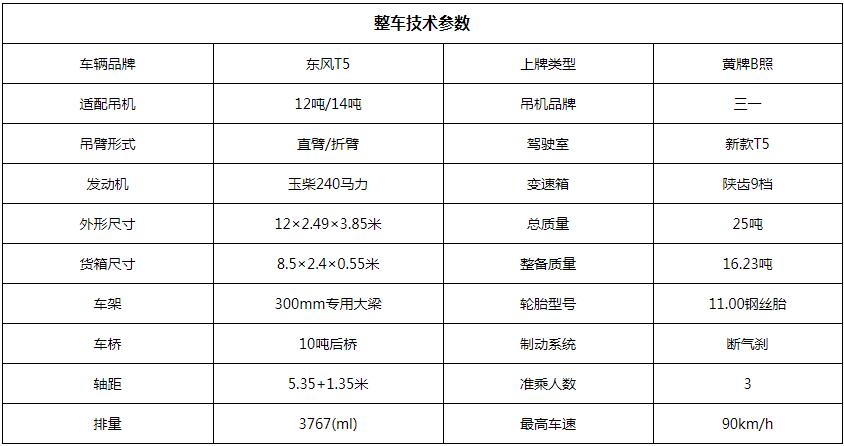 東風T5三一12噸隨車吊底盤參數圖片