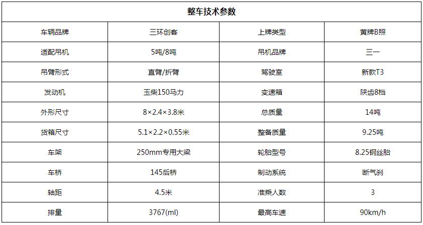 三一8吨直臂随车吊底盘参数图片 三一8吨直臂随车吊底盘参数图片