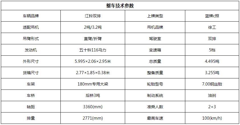 江铃双排2吨随车吊底盘参数图片 江铃双排2吨随车吊底盘参数图片