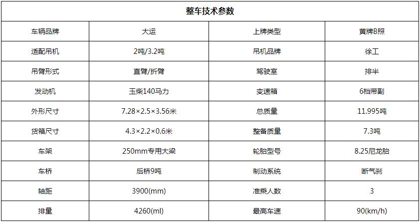 大运徐工3吨随车吊底盘参数图片 大运徐工3吨随车吊底盘参数图片