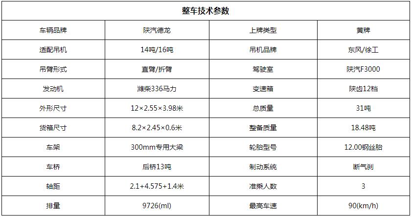 陜汽徐工16噸隨車吊底盤(pán)參數(shù)圖片