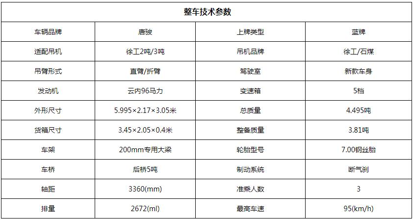 徐工3吨小型随车吊底盘参数图片 徐工3吨小型随车吊底盘参数图片