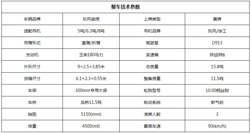 东风徐工6.3吨随车吊底盘参数图片 东风徐工6.3吨随车吊底盘参数图片